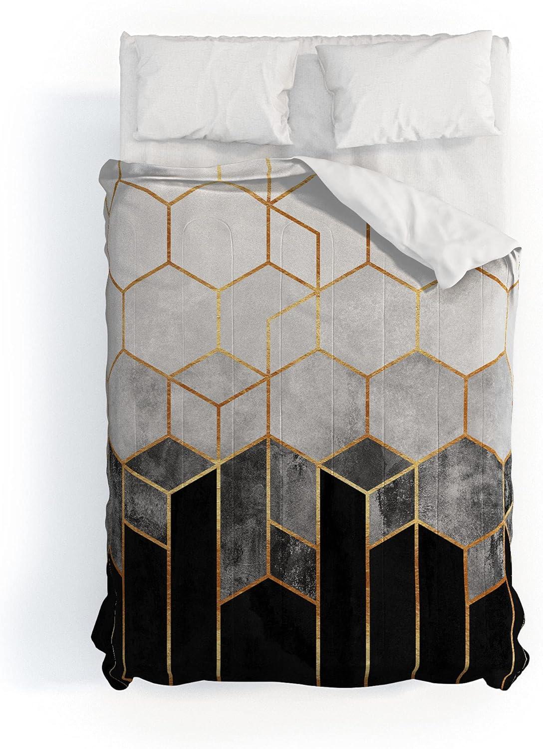 imageSociety6 2021 Cotton Comforter King Anitas amp Bellas Artwork Gold Palm Leaves Dream 1Elisabeth Fredriksson Charcoal Hexagons