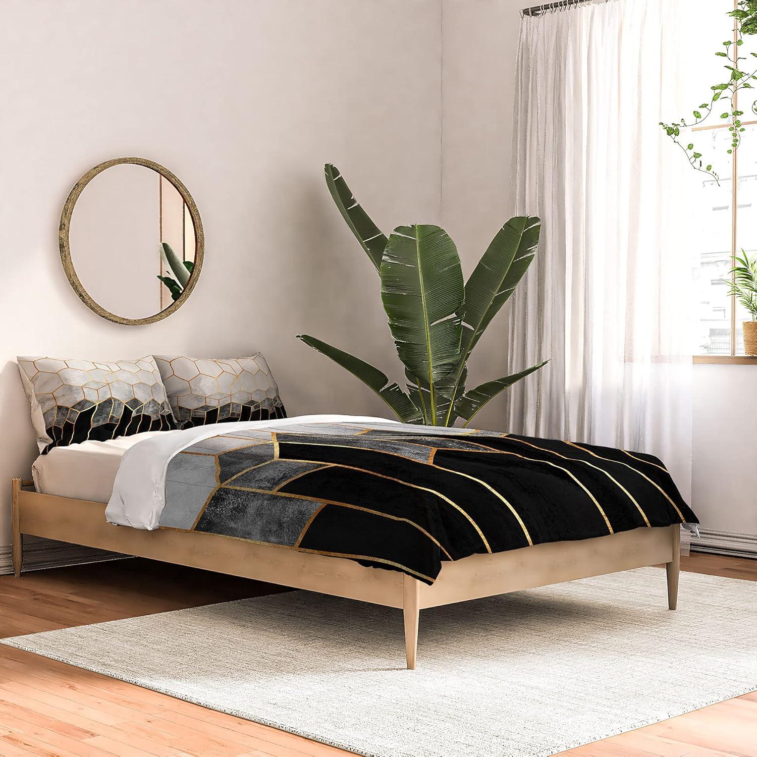 imageSociety6 2021 Cotton Comforter King Anitas amp Bellas Artwork Gold Palm Leaves Dream 1Elisabeth Fredriksson Charcoal Hexagons