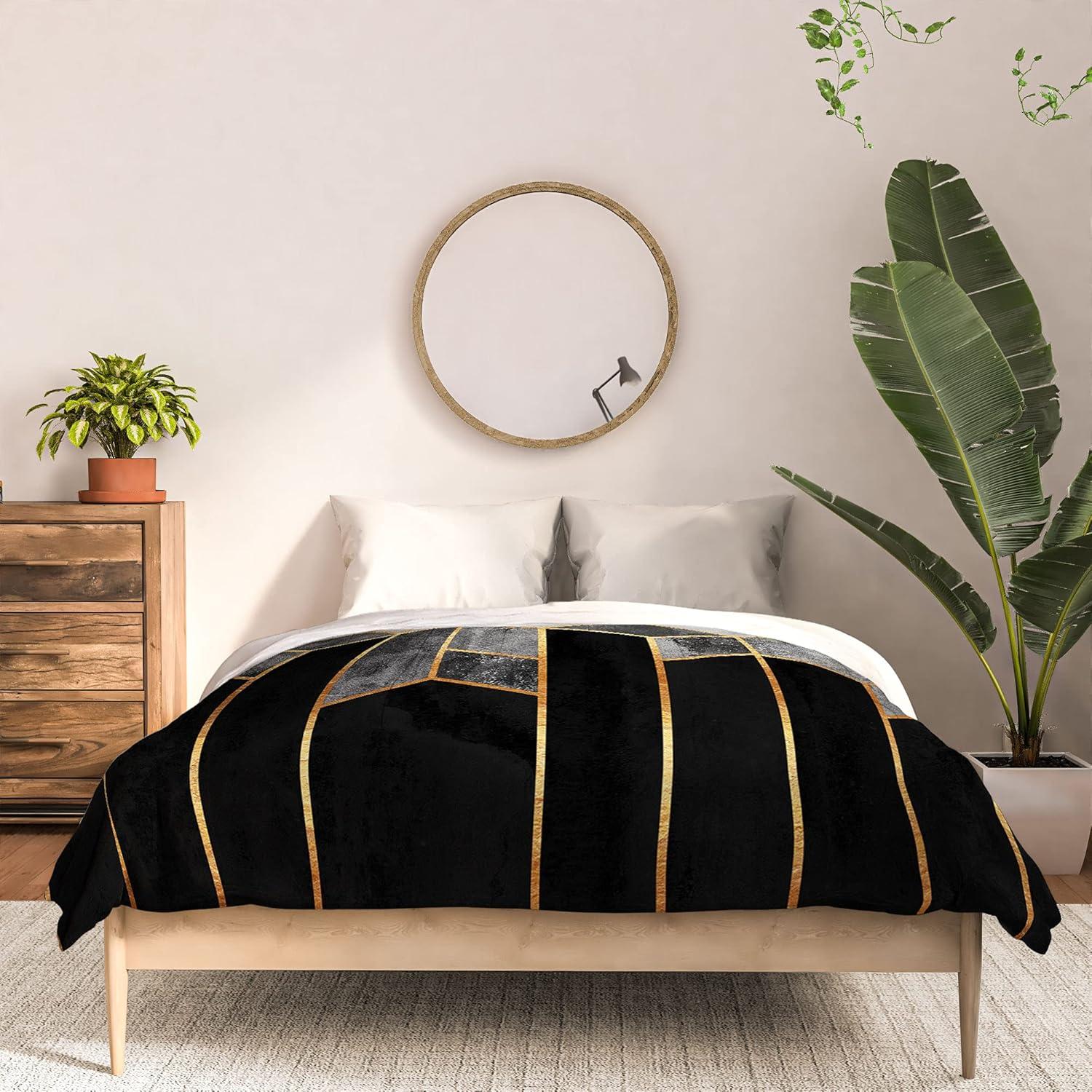 imageSociety6 2021 Cotton Comforter King Anitas amp Bellas Artwork Gold Palm Leaves Dream 1Elisabeth Fredriksson Charcoal Hexagons