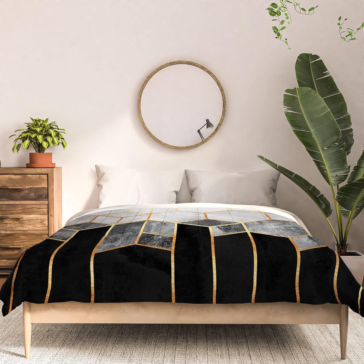 imageSociety6 2021 Cotton Comforter King Anitas amp Bellas Artwork Gold Palm Leaves Dream 1Elisabeth Fredriksson Charcoal Hexagons