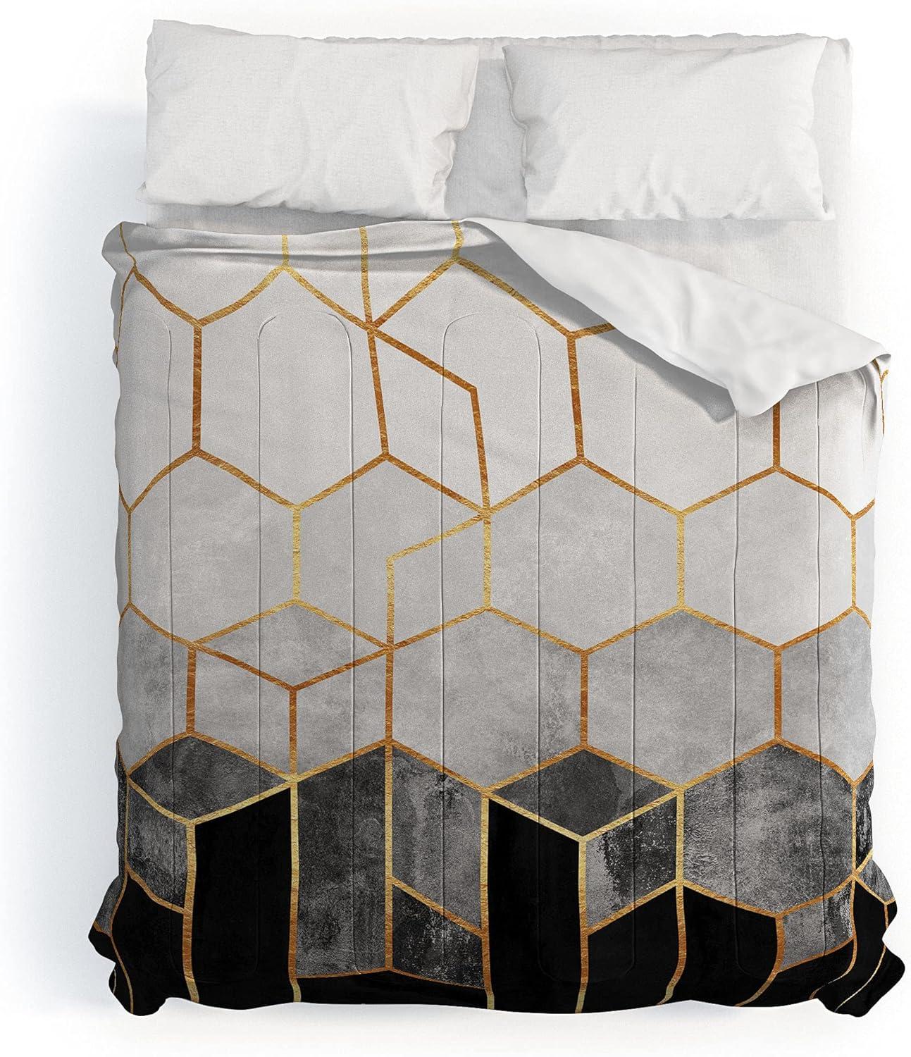imageSociety6 2021 Cotton Comforter King Anitas amp Bellas Artwork Gold Palm Leaves Dream 1Elisabeth Fredriksson Charcoal Hexagons