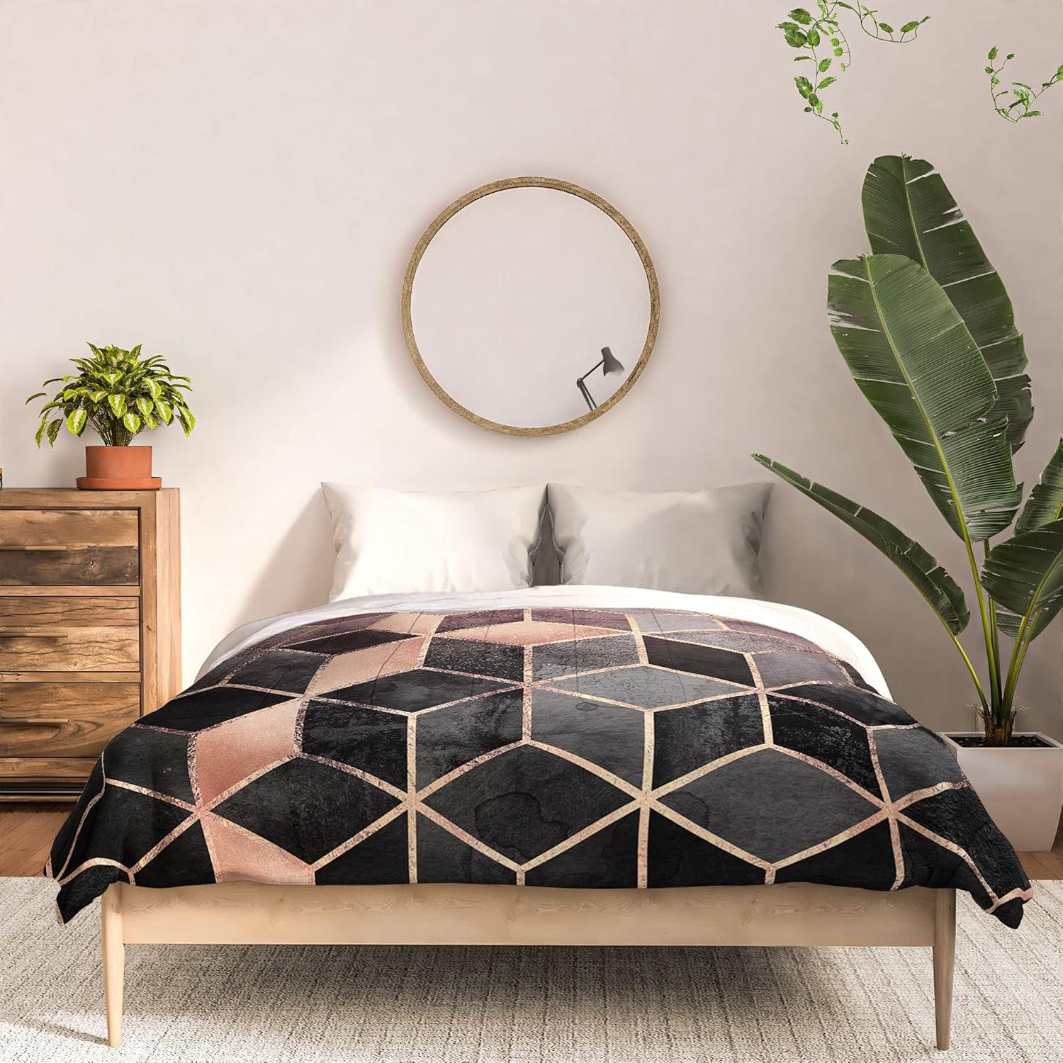imageSociety6 2021 Cotton Comforter King Anitas amp Bellas Artwork Gold Palm Leaves Dream 1Elisabeth Fredriksson Pink Grey Gradient Cubes 2