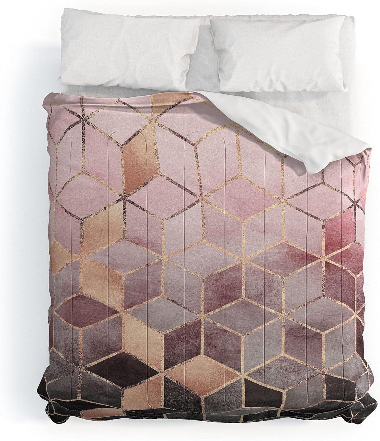 imageSociety6 2021 Cotton Comforter King Anitas amp Bellas Artwork Gold Palm Leaves Dream 1Elisabeth Fredriksson Pink Grey Gradient Cubes 2
