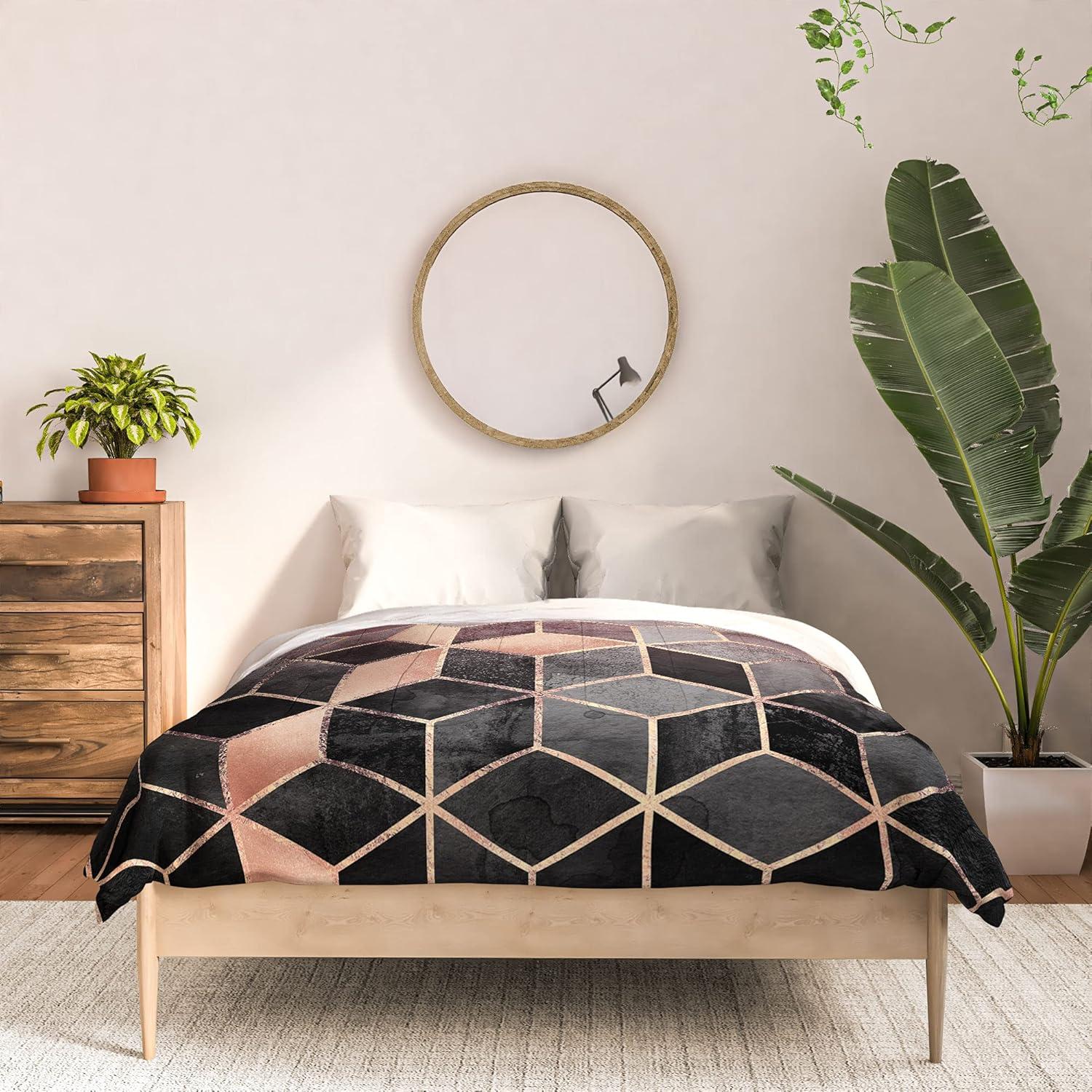 imageSociety6 2021 Cotton Comforter King Anitas amp Bellas Artwork Gold Palm Leaves Dream 1Elisabeth Fredriksson Pink Grey Gradient Cubes 2