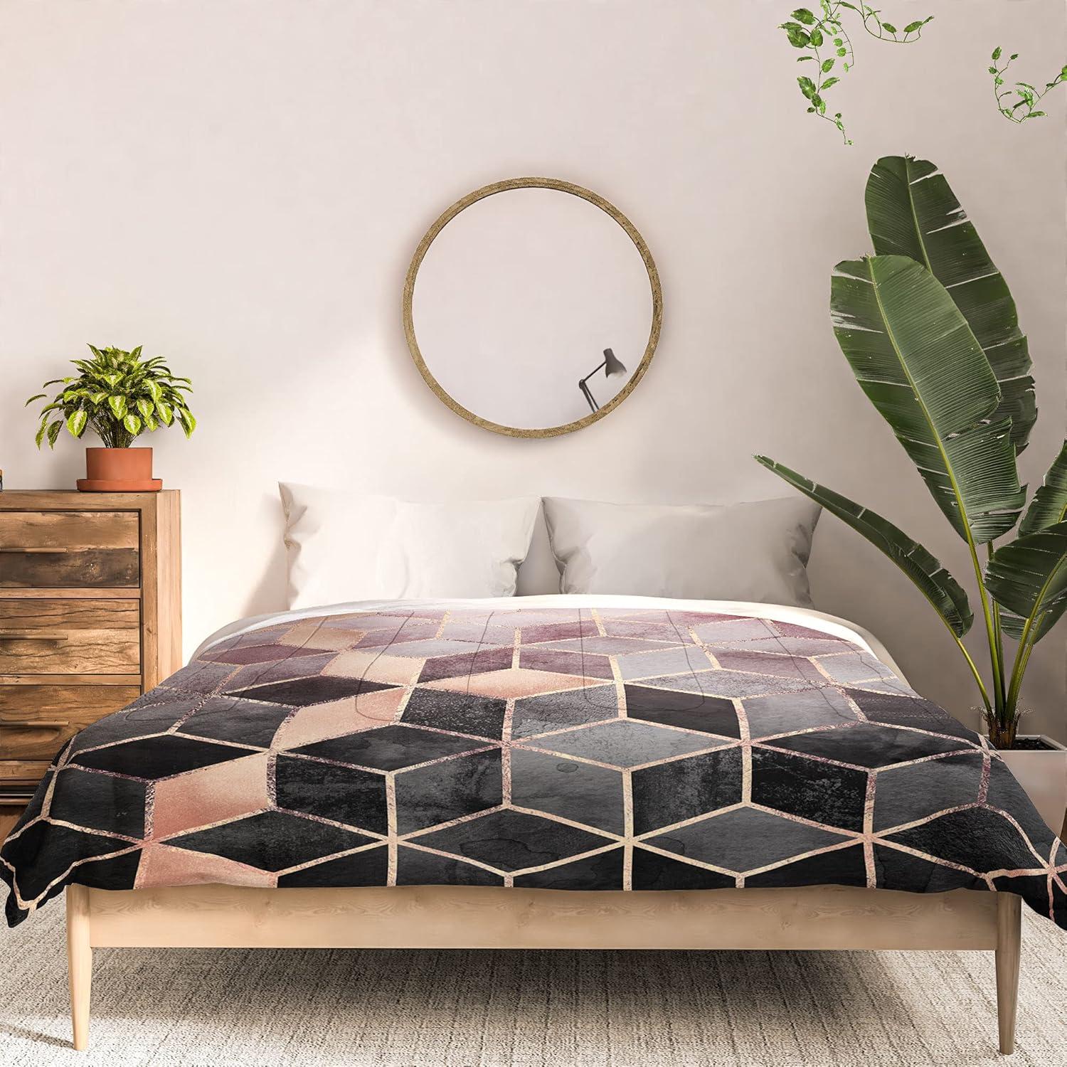 imageSociety6 2021 Cotton Comforter King Anitas amp Bellas Artwork Gold Palm Leaves Dream 1Elisabeth Fredriksson Pink Grey Gradient Cubes 2