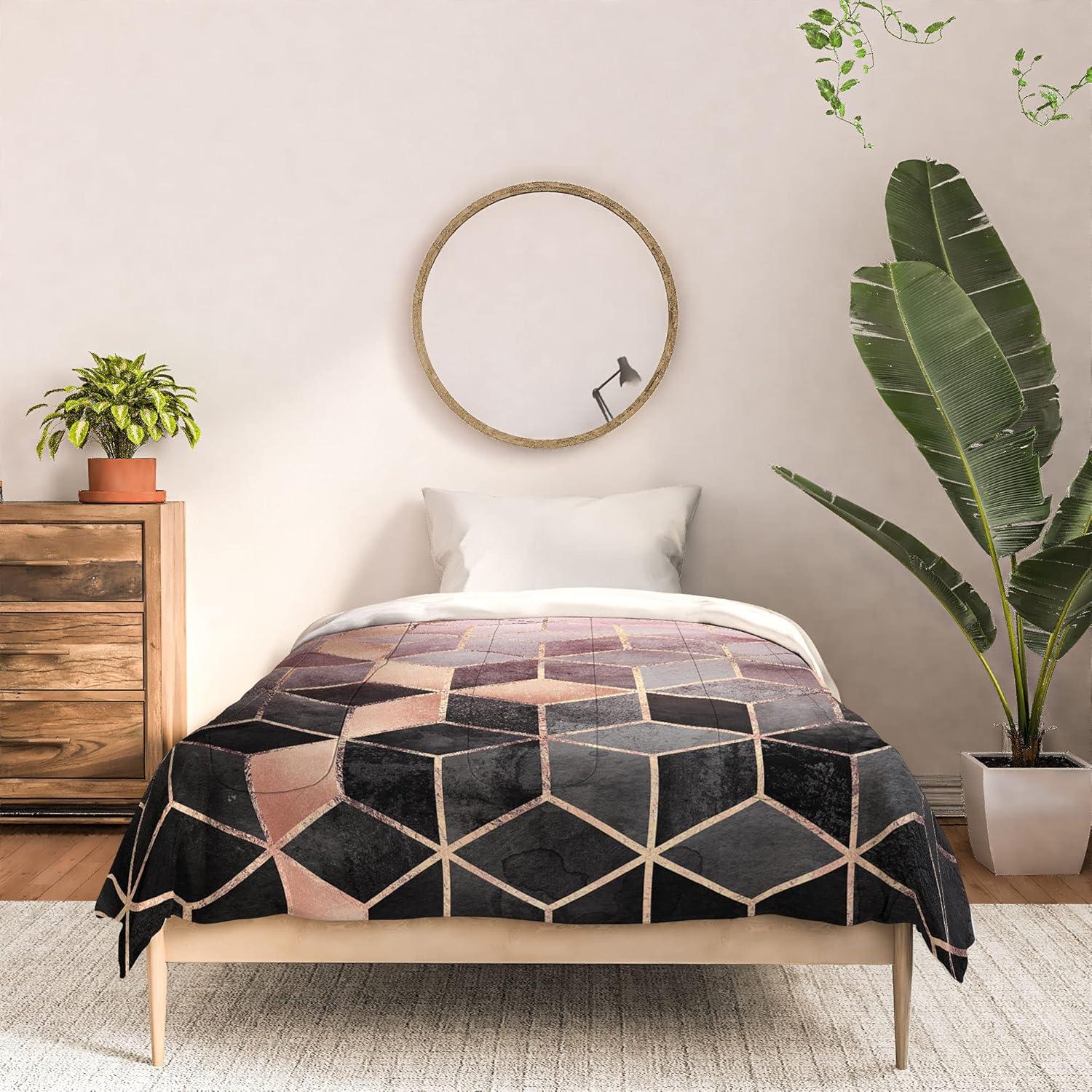 imageSociety6 2021 Cotton Comforter King Anitas amp Bellas Artwork Gold Palm Leaves Dream 1Elisabeth Fredriksson Pink Grey Gradient Cubes 2