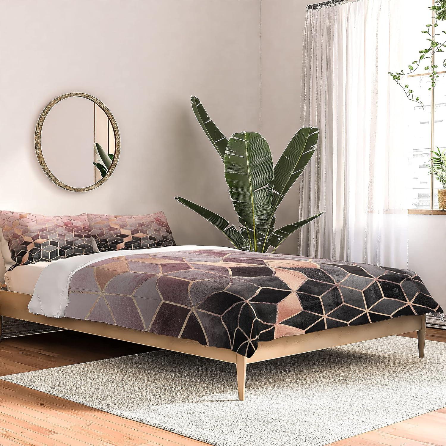 imageSociety6 2021 Cotton Comforter King Anitas amp Bellas Artwork Gold Palm Leaves Dream 1Elisabeth Fredriksson Pink Grey Gradient Cubes 2