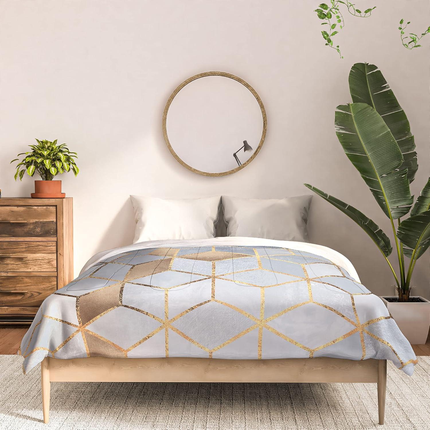 imageSociety6 2021 Cotton Comforter King Anitas amp Bellas Artwork Gold Palm Leaves Dream 1Elisabeth Fredriksson Soft Blue Gradient Cubes 2