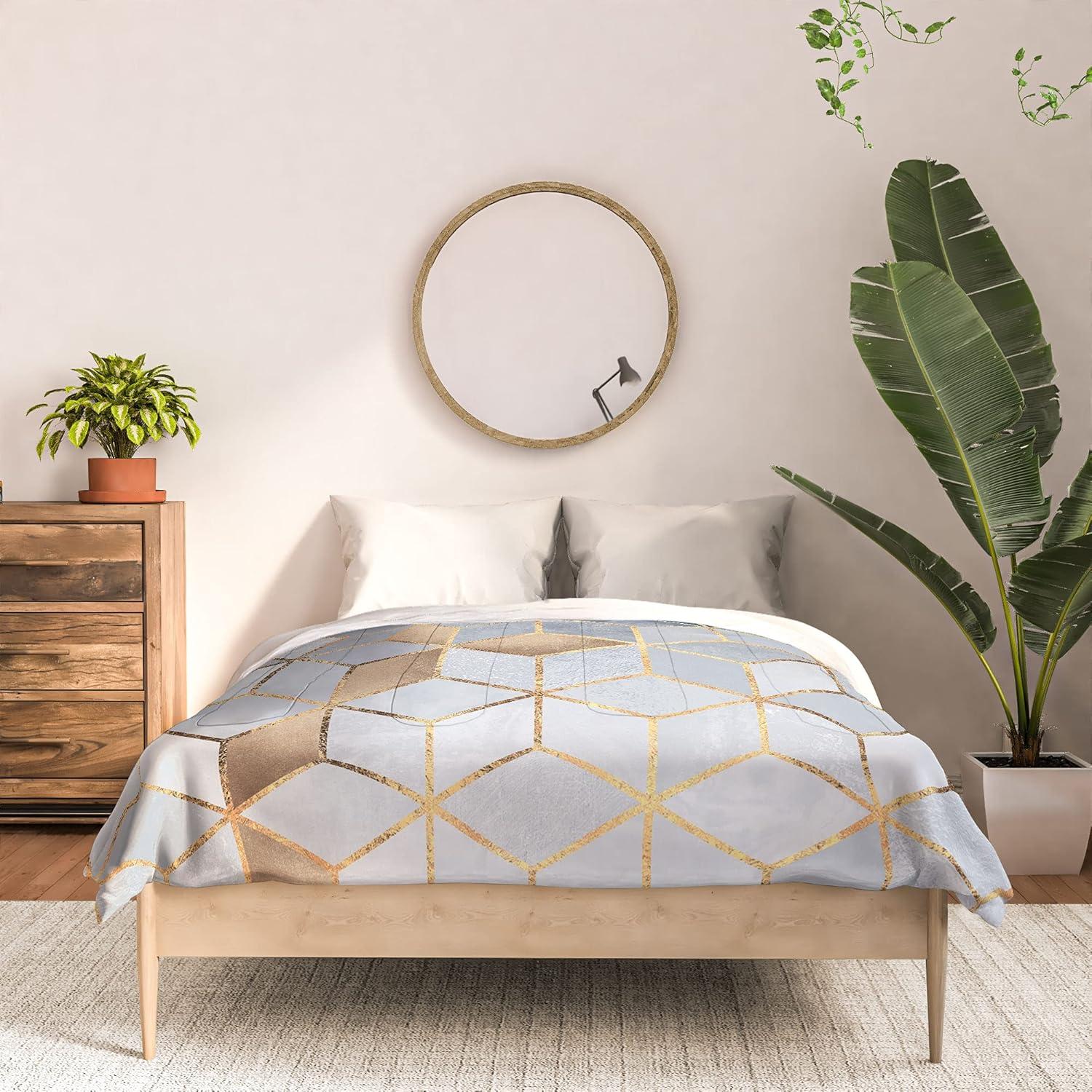 imageSociety6 2021 Cotton Comforter King Anitas amp Bellas Artwork Gold Palm Leaves Dream 1Elisabeth Fredriksson Soft Blue Gradient Cubes 2