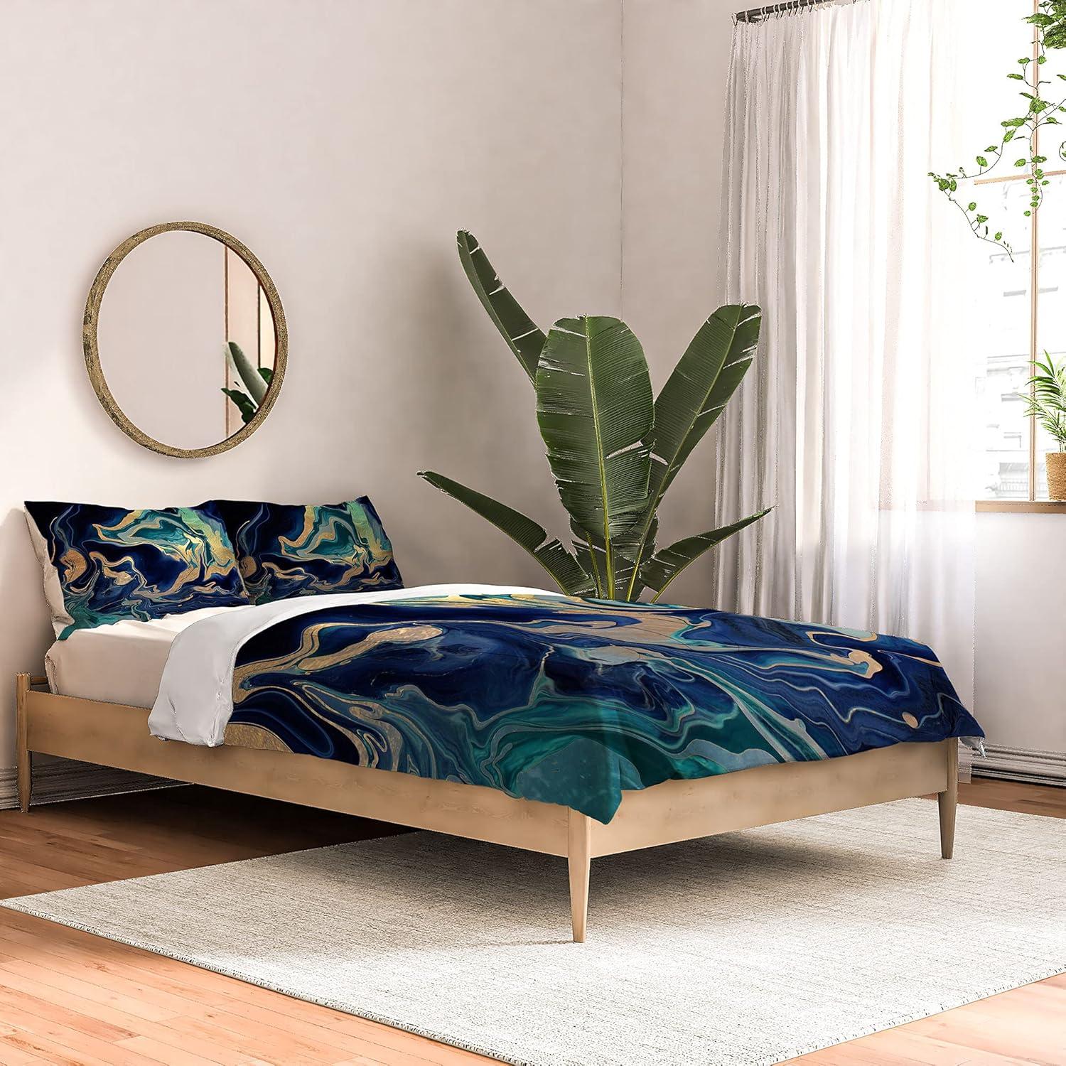 imageSociety6 2021 Cotton Comforter King Anitas amp Bellas Artwork Gold Palm Leaves Dream 1Monika Strigel Dramaqueen Gold Indigo Marble