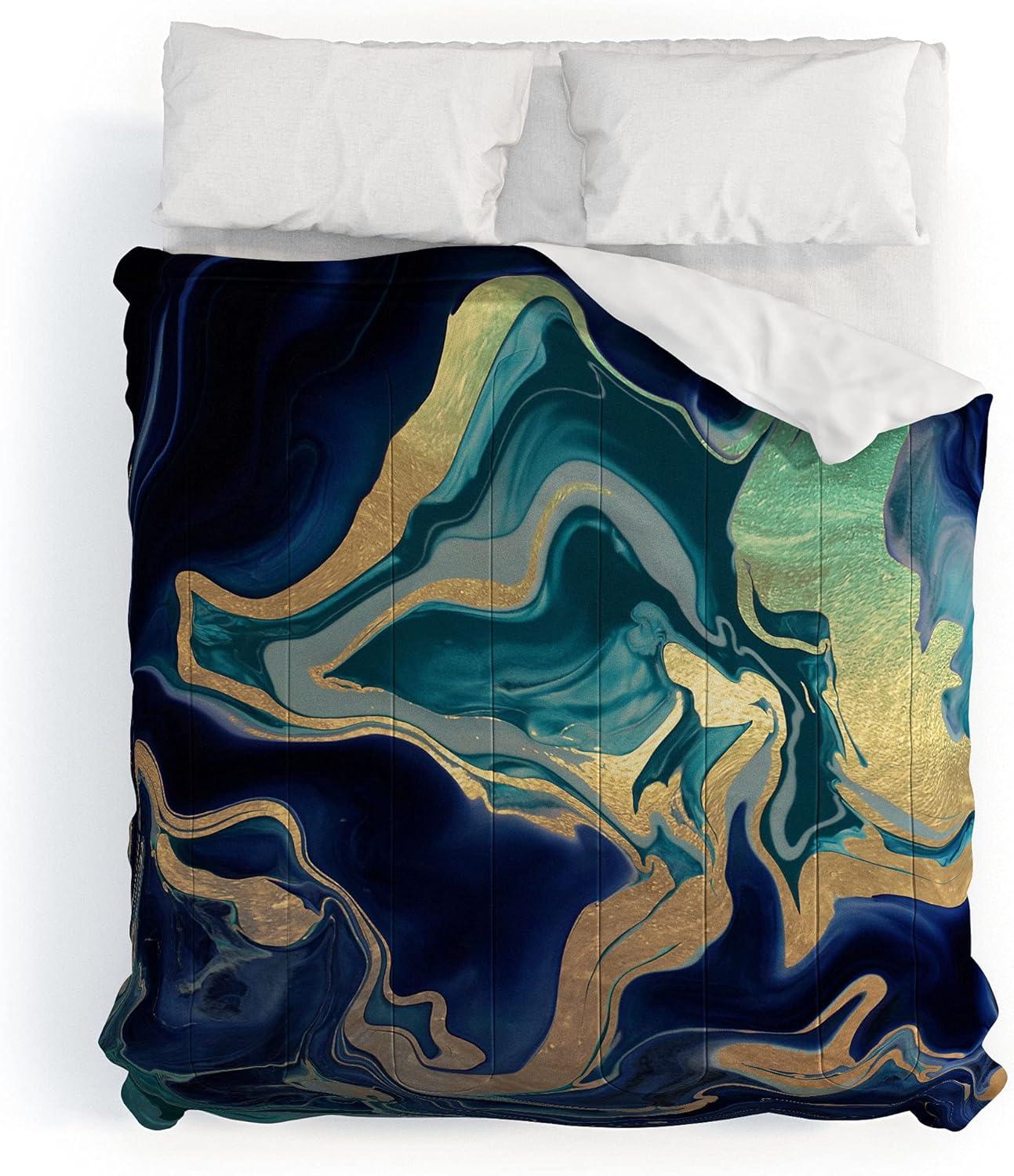 imageSociety6 2021 Cotton Comforter King Anitas amp Bellas Artwork Gold Palm Leaves Dream 1Monika Strigel Dramaqueen Gold Indigo Marble