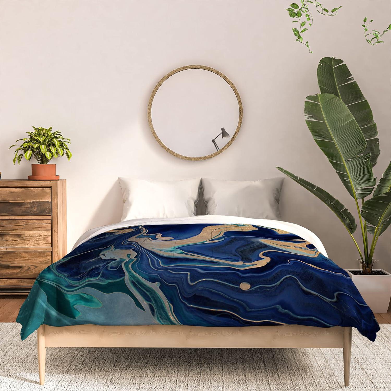 imageSociety6 2021 Cotton Comforter King Anitas amp Bellas Artwork Gold Palm Leaves Dream 1Monika Strigel Dramaqueen Gold Indigo Marble