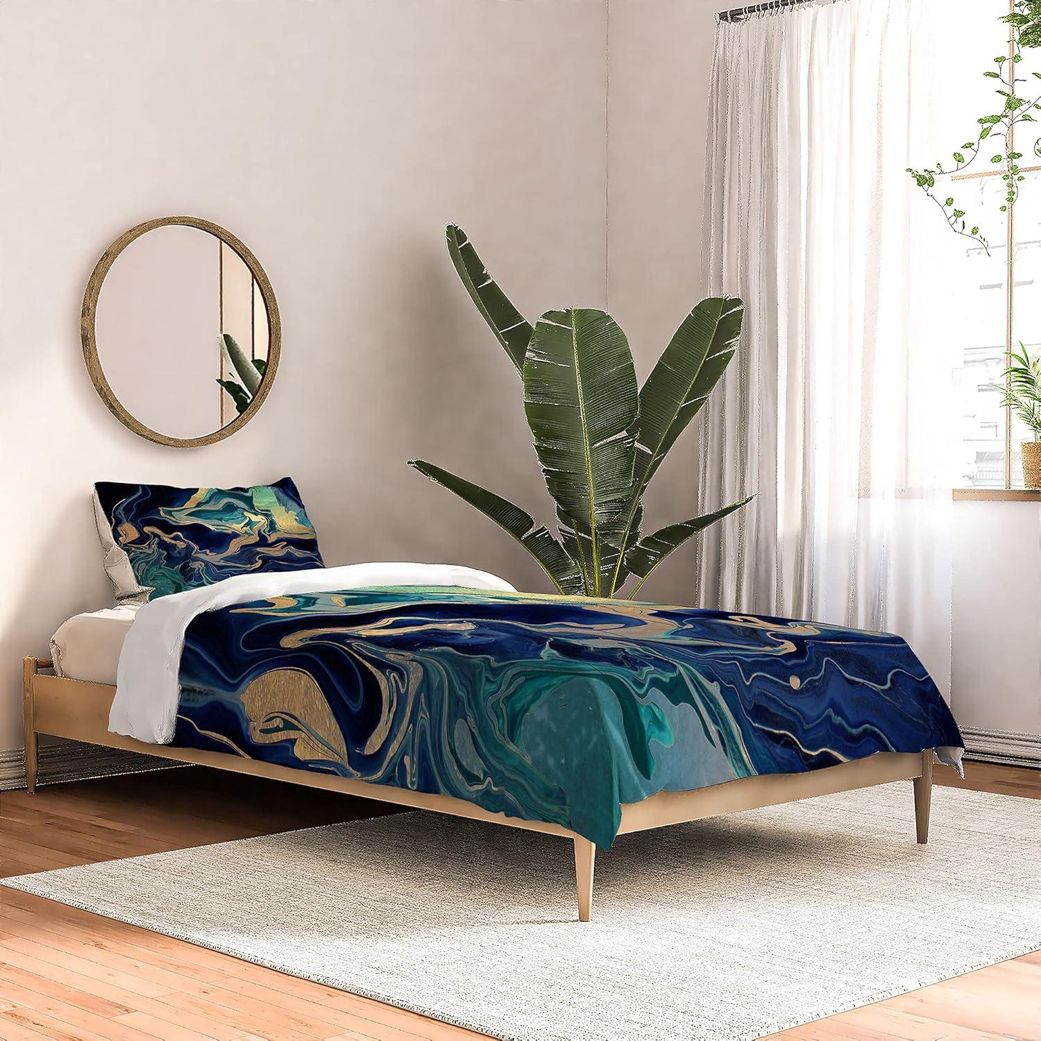 imageSociety6 2021 Cotton Comforter King Anitas amp Bellas Artwork Gold Palm Leaves Dream 1Monika Strigel Dramaqueen Gold Indigo Marble