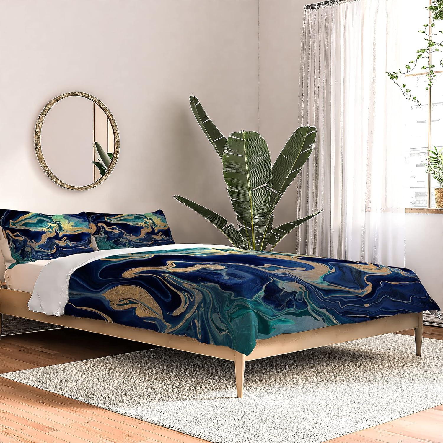 imageSociety6 2021 Cotton Comforter King Anitas amp Bellas Artwork Gold Palm Leaves Dream 1Monika Strigel Dramaqueen Gold Indigo Marble