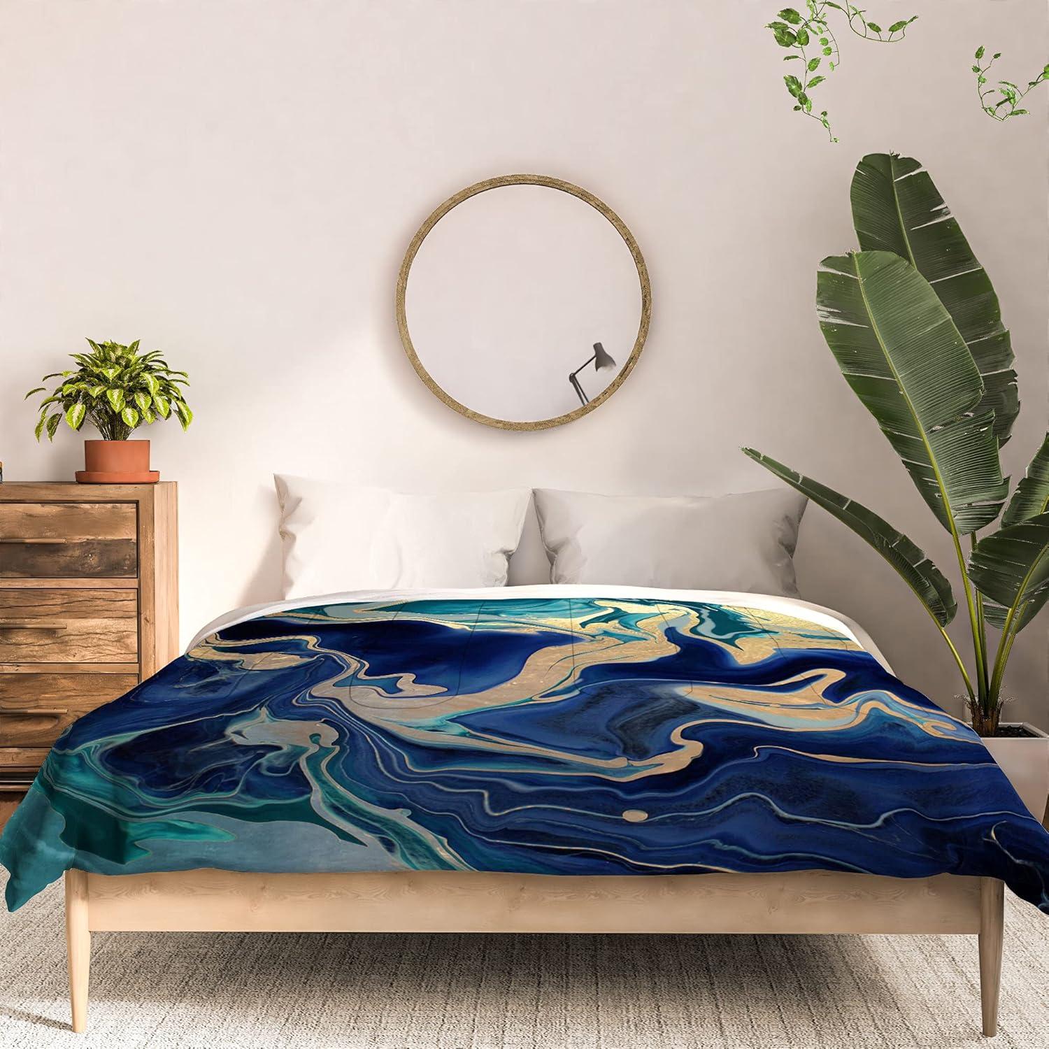 imageSociety6 2021 Cotton Comforter King Anitas amp Bellas Artwork Gold Palm Leaves Dream 1Monika Strigel Dramaqueen Gold Indigo Marble