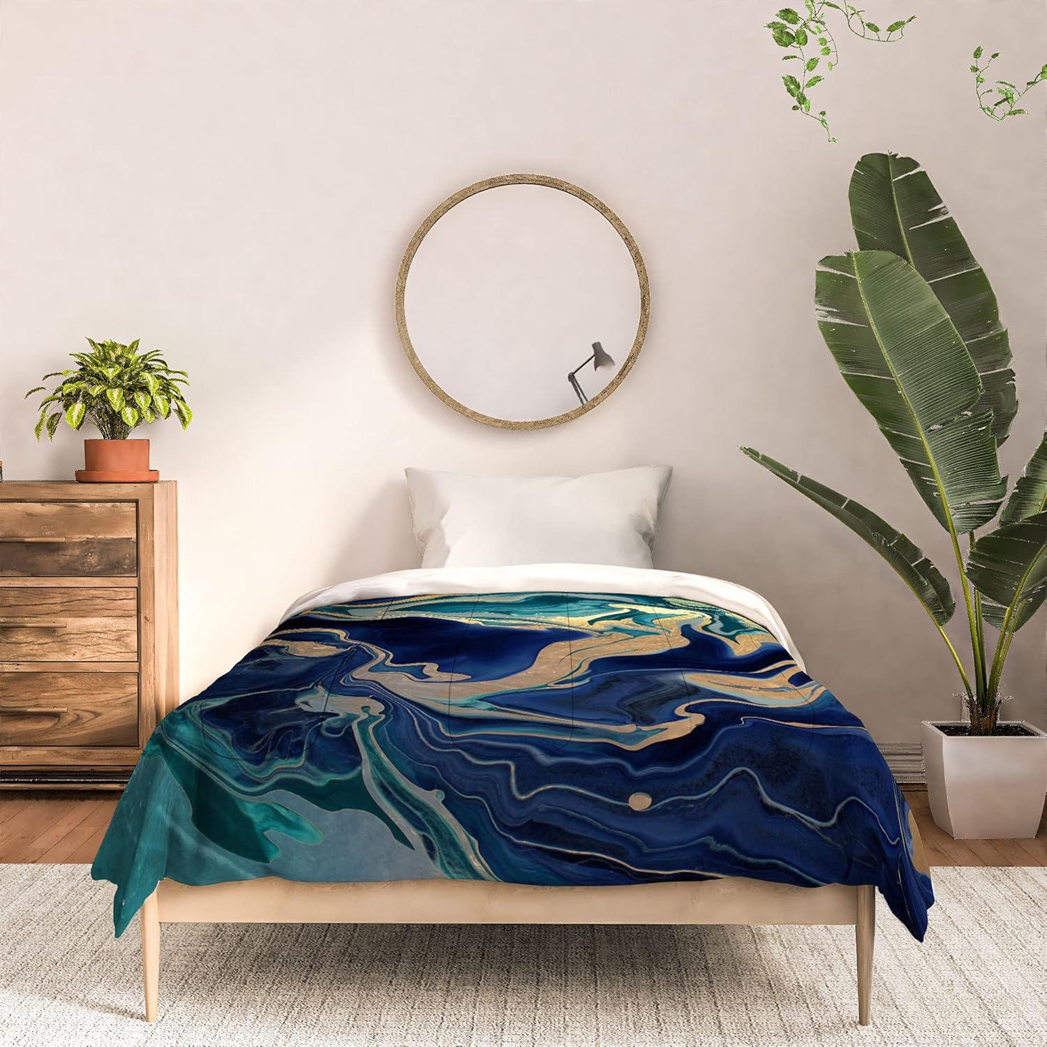 imageSociety6 2021 Cotton Comforter King Anitas amp Bellas Artwork Gold Palm Leaves Dream 1Monika Strigel Dramaqueen Gold Indigo Marble
