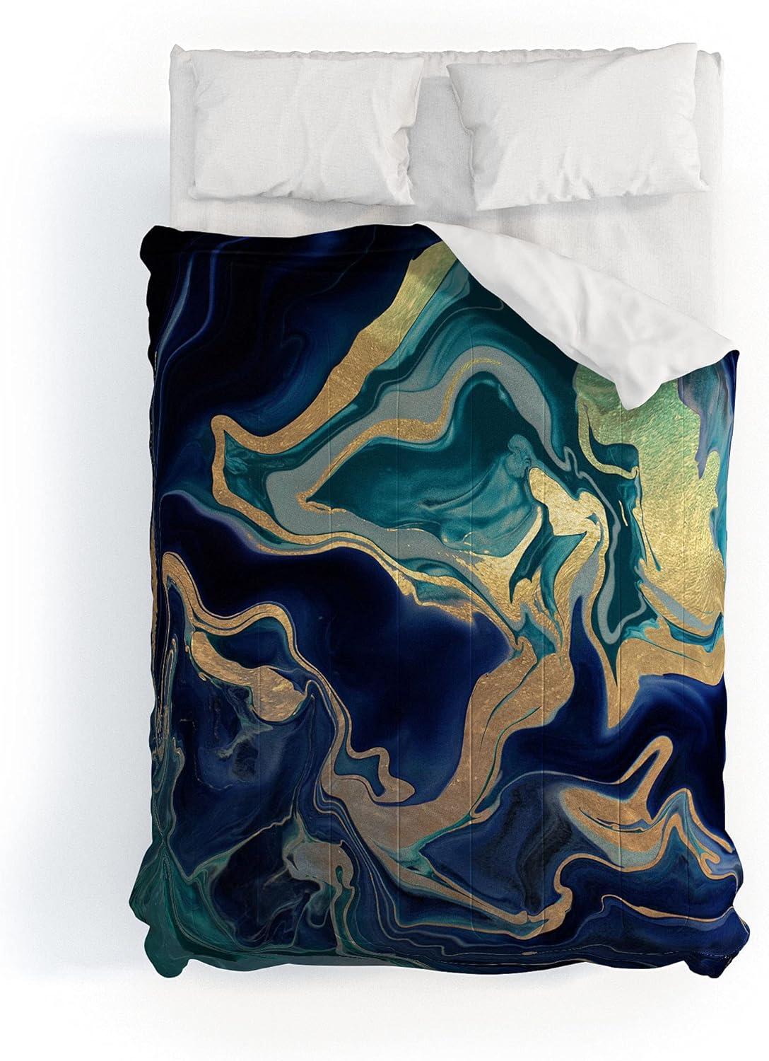 imageSociety6 2021 Cotton Comforter King Anitas amp Bellas Artwork Gold Palm Leaves Dream 1Monika Strigel Dramaqueen Gold Indigo Marble