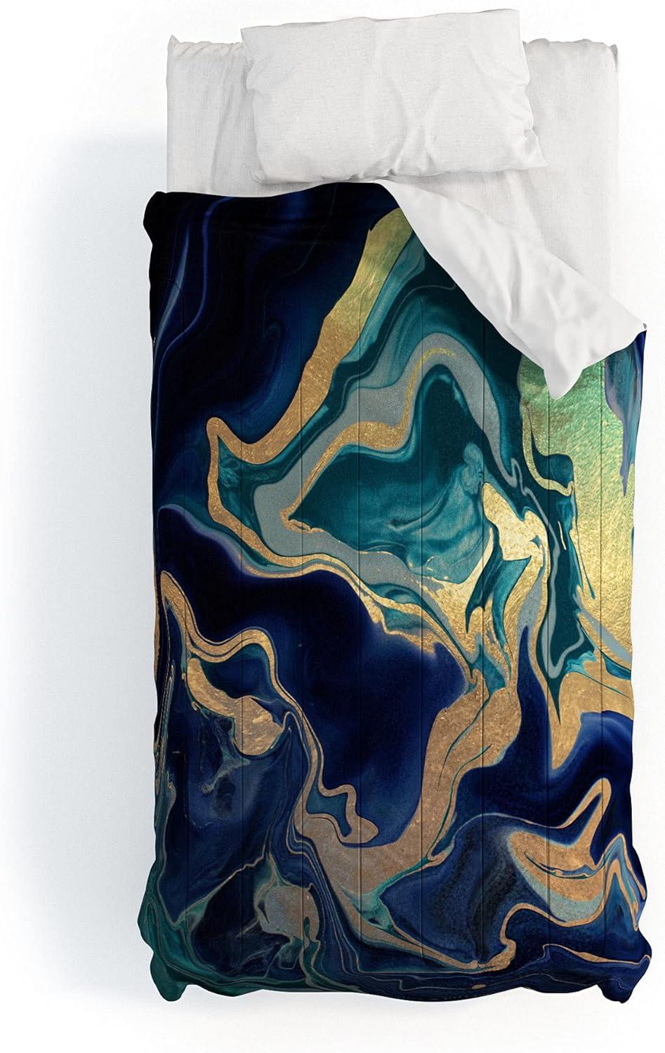 imageSociety6 2021 Cotton Comforter King Anitas amp Bellas Artwork Gold Palm Leaves Dream 1Monika Strigel Dramaqueen Gold Indigo Marble