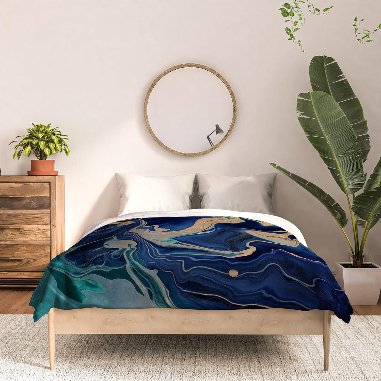 imageSociety6 2021 Cotton Comforter King Anitas amp Bellas Artwork Gold Palm Leaves Dream 1Monika Strigel Dramaqueen Gold Indigo Marble