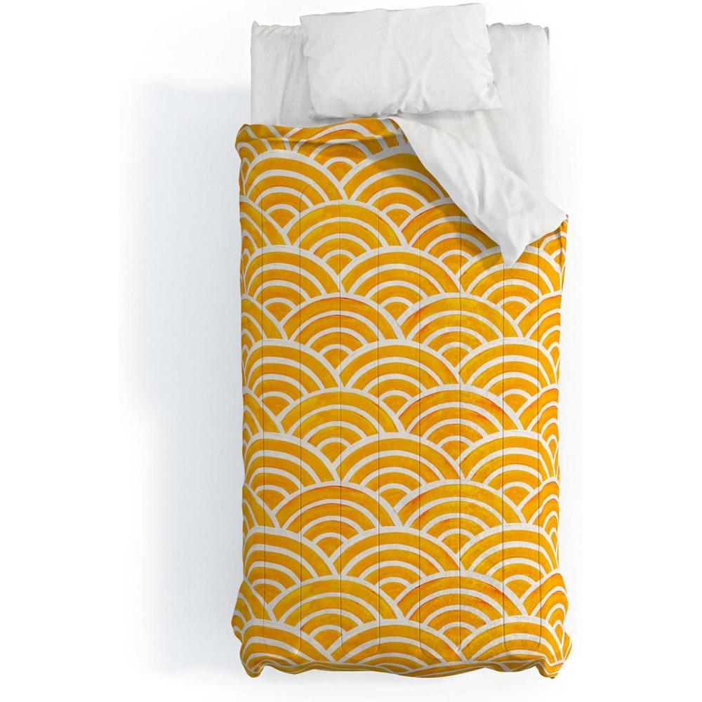 imageSociety6 2021 Cotton Comforter King Anitas amp Bellas Artwork Gold Palm Leaves Dream 1Cat Coquillette Japanese Seigaiha Marigold