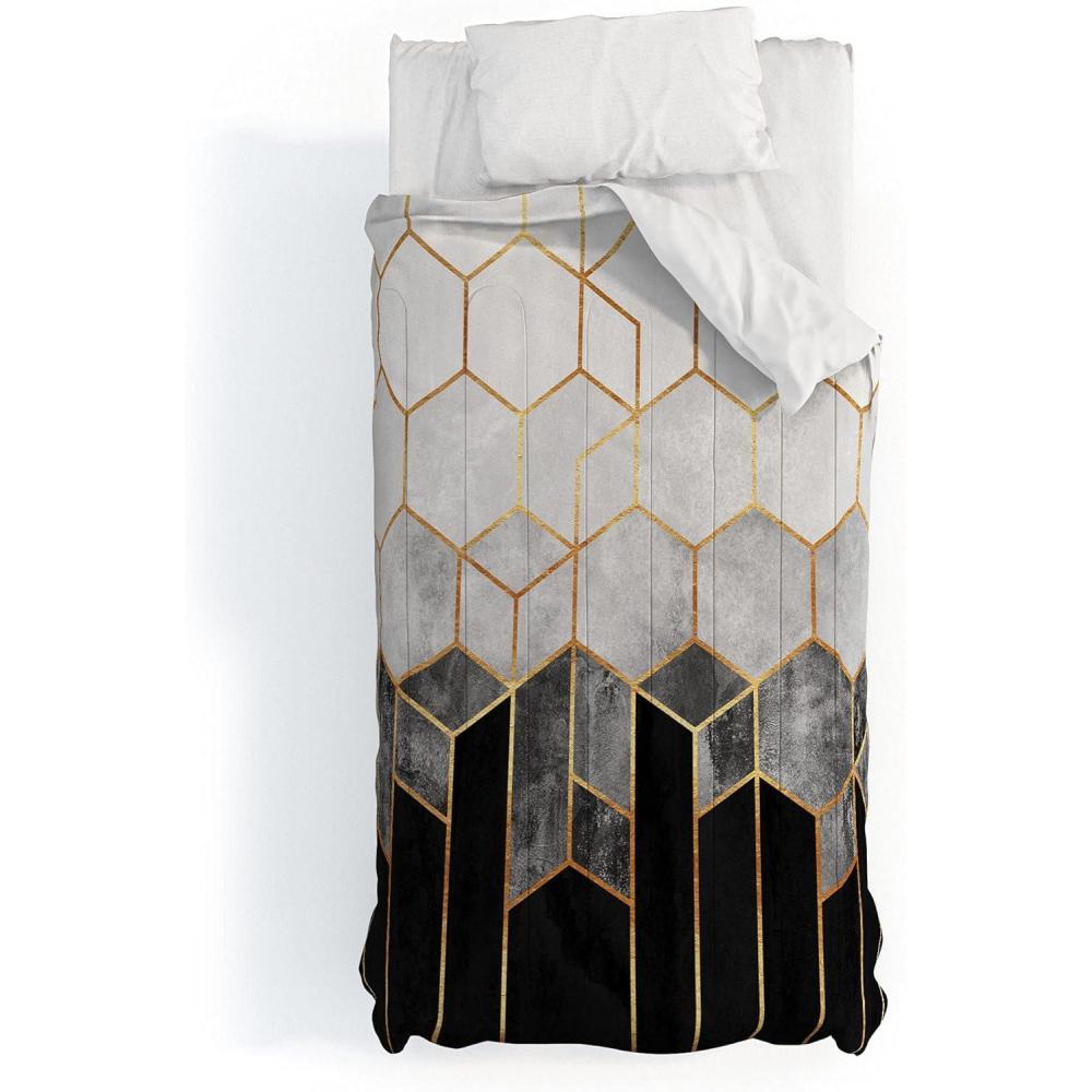 imageSociety6 2021 Cotton Comforter King Anitas amp Bellas Artwork Gold Palm Leaves Dream 1Elisabeth Fredriksson Charcoal Hexagons