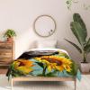 Society6 2021 Cotton Comforter, King, Anita’s & Bella’s Artwork Gold Palm Leaves Dream 1(Big Nose Work Sneaky Sloth With Sunflowers)