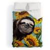 Society6 2021 Cotton Comforter, King, Anita’s & Bella’s Artwork Gold Palm Leaves Dream 1(Big Nose Work Sneaky Sloth With Sunflowers)