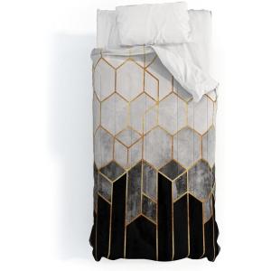 Society6 2021 Cotton Comforter, King, Anita’s & Bella’s Artwork Gold Palm Leaves Dream 1(Elisabeth Fredriksson Charcoal Hexagons)