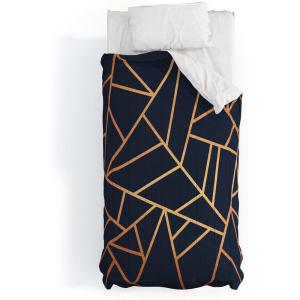 Society6 2021 Cotton Comforter, King, Anita’s & Bella’s Artwork Gold Palm Leaves Dream 1(Elisabeth Fredriksson Copper and Midnight Navy Geo)