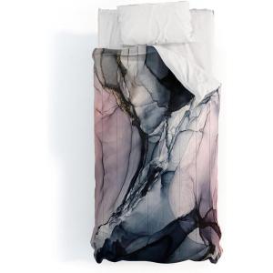Society6 2021 Cotton Comforter, King, Anita’s & Bella’s Artwork Gold Palm Leaves Dream 1(Elizabeth Karlson Blush Navy Gray Abstract Calm)