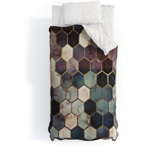 Society6 2021 Cotton Comforter, King, Anita’s & Bella’s Artwork Gold Palm Leaves Dream 1(Monika Strigel 1p Rugged Marble Hexagon)