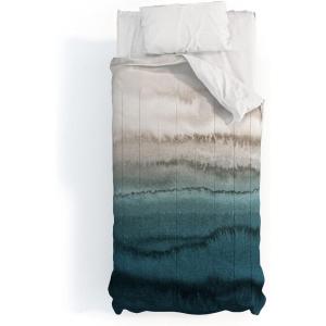 Society6 2021 Cotton Comforter, King, Anita’s & Bella’s Artwork Gold Palm Leaves Dream 1(Monika Strigel Within the Tides Crashing Waves Teal)