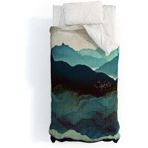 Society6 2021 Cotton Comforter, King, Anita’s & Bella’s Artwork Gold Palm Leaves Dream 1(Spacefrogdesigns Indigo Mountains)