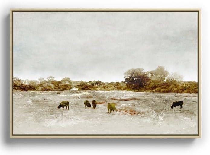 imageSociety6 Cows Canvas Print Modern Wall Art by The Sea by Dan Hobday Art Framed Canvas GalleryQuality Canvas with FadeResistant Ink 12 X 8 WalnutMaple