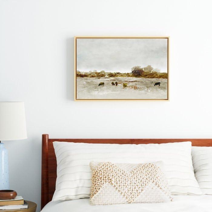 imageSociety6 Cows Canvas Print Modern Wall Art by The Sea by Dan Hobday Art Framed Canvas GalleryQuality Canvas with FadeResistant Ink 12 X 8 WalnutMaple