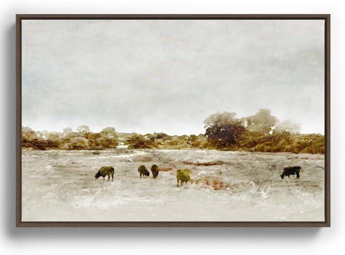 imageSociety6 Cows Canvas Print Modern Wall Art by The Sea by Dan Hobday Art Framed Canvas GalleryQuality Canvas with FadeResistant Ink 12 X 8 WalnutWalnut