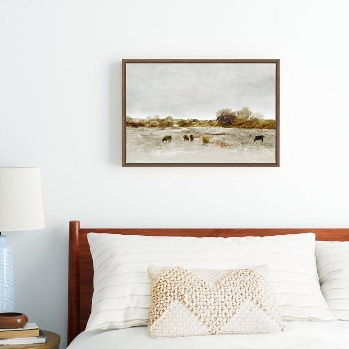 imageSociety6 Cows Canvas Print Modern Wall Art by The Sea by Dan Hobday Art Framed Canvas GalleryQuality Canvas with FadeResistant Ink 12 X 8 WalnutWalnut