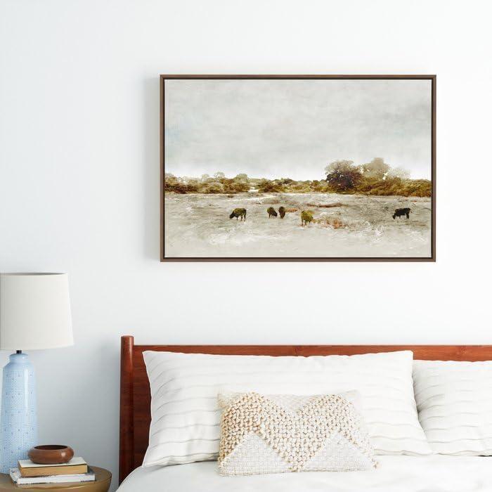 imageSociety6 Cows Canvas Print Modern Wall Art by The Sea by Dan Hobday Art Framed Canvas GalleryQuality Canvas with FadeResistant Ink 12 X 8 WalnutWalnut