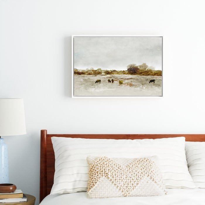 imageSociety6 Cows Canvas Print Modern Wall Art by The Sea by Dan Hobday Art Framed Canvas GalleryQuality Canvas with FadeResistant Ink 12 X 8 WalnutWhite