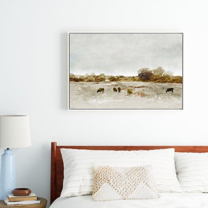 imageSociety6 Cows Canvas Print Modern Wall Art by The Sea by Dan Hobday Art Framed Canvas GalleryQuality Canvas with FadeResistant Ink 12 X 8 WalnutWhite