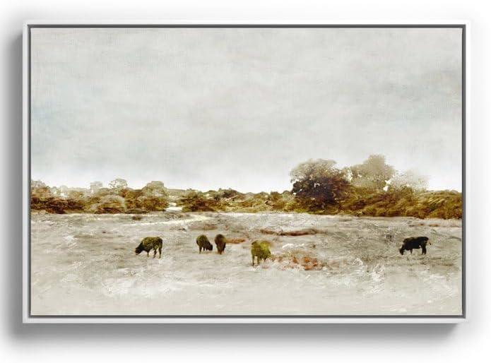 imageSociety6 Cows Canvas Print Modern Wall Art by The Sea by Dan Hobday Art Framed Canvas GalleryQuality Canvas with FadeResistant Ink 12 X 8 WalnutWhite