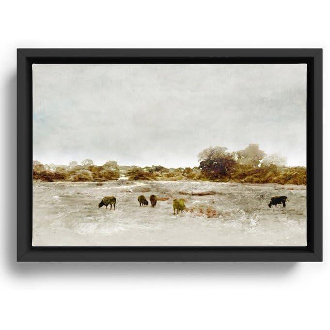 imageSociety6 Cows Canvas Print Modern Wall Art by The Sea by Dan Hobday Art Framed Canvas GalleryQuality Canvas with FadeResistant Ink 12 X 8 WalnutBlack