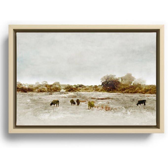 imageSociety6 Cows Canvas Print Modern Wall Art by The Sea by Dan Hobday Art Framed Canvas GalleryQuality Canvas with FadeResistant Ink 12 X 8 WalnutMaple