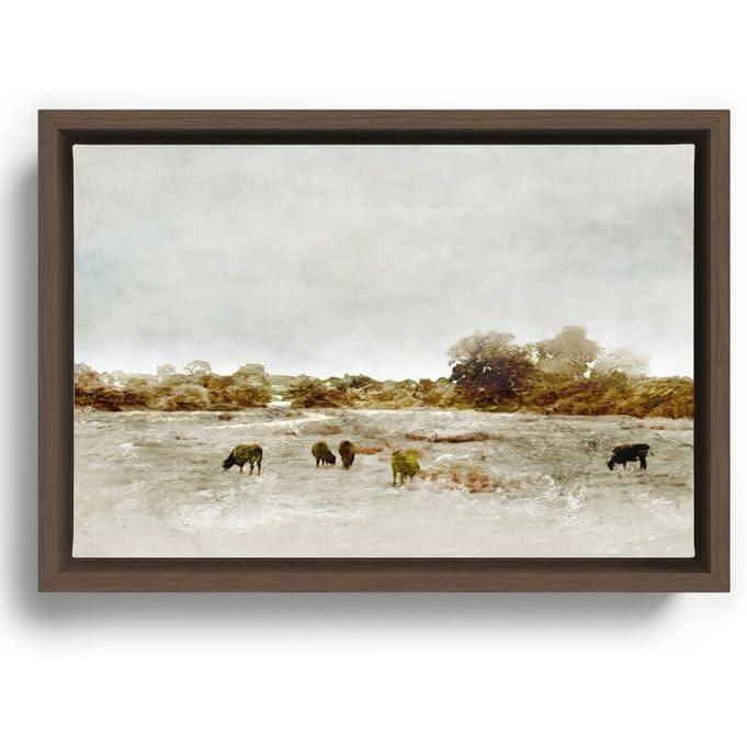 imageSociety6 Cows Canvas Print Modern Wall Art by The Sea by Dan Hobday Art Framed Canvas GalleryQuality Canvas with FadeResistant Ink 12 X 8 WalnutWalnut