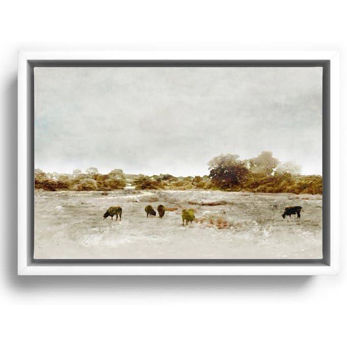 imageSociety6 Cows Canvas Print Modern Wall Art by The Sea by Dan Hobday Art Framed Canvas GalleryQuality Canvas with FadeResistant Ink 12 X 8 WalnutWhite