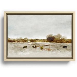 Society6 Cows Canvas Print – Modern Wall Art by The Sea by Dan Hobday Art – Framed Canvas, Gallery-Quality Canvas with Fade-Resistant Ink, 12 X 8, Walnut(Maple)