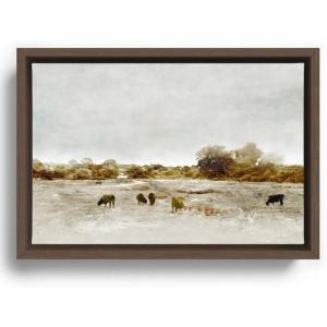 Society6 Cows Canvas Print – Modern Wall Art by The Sea by Dan Hobday Art – Framed Canvas, Gallery-Quality Canvas with Fade-Resistant Ink, 12 X 8, Walnut(Walnut)