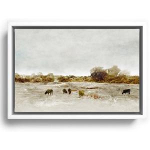 Society6 Cows Canvas Print – Modern Wall Art by The Sea by Dan Hobday Art – Framed Canvas, Gallery-Quality Canvas with Fade-Resistant Ink, 12 X 8, Walnut(White)