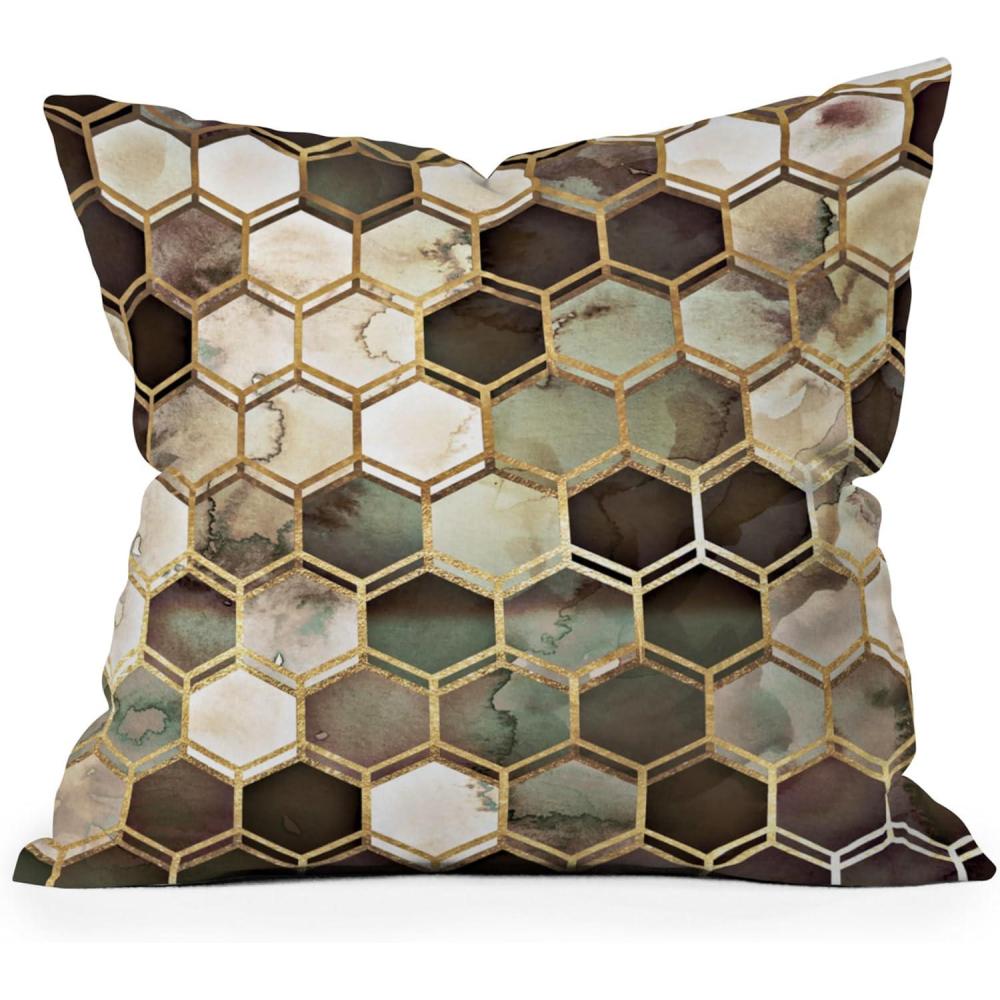 imageSociety6 Throw Pillows with Pillow Insert Home Decor by Monika Strigel Decorative Accent Pillows for Couch or Bed 20 x 20 Dramaqueen Teal GoldRugged Marble Earth Tones