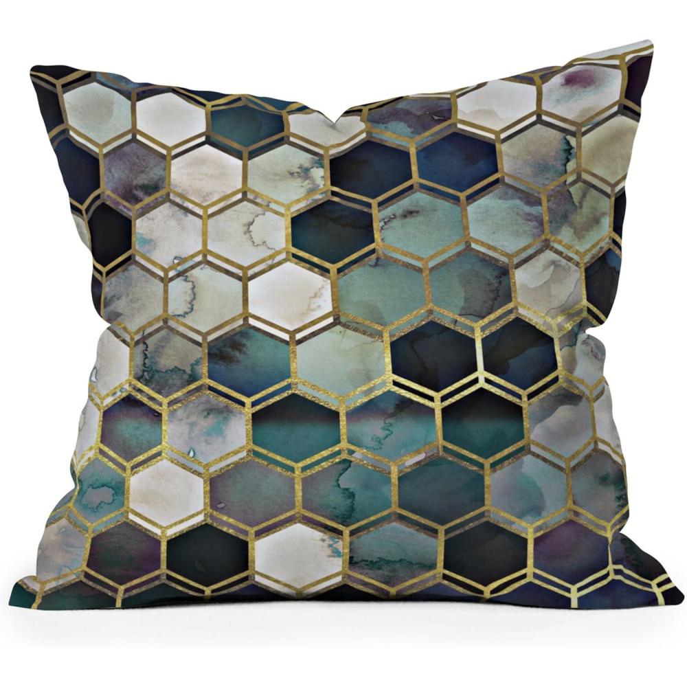 imageSociety6 Throw Pillows with Pillow Insert Home Decor by Monika Strigel Decorative Accent Pillows for Couch or Bed 20 x 20 Dramaqueen Teal GoldRugged Marble Blue Green